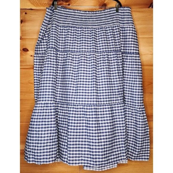 Universal Thread Blue White Check Gingham Tiered 4X Midi Long Skirt Picnic Plaid - Picture 6 of 12